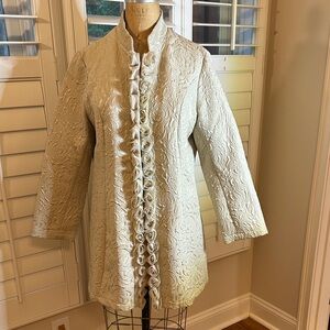 Elegant Toffee Apple  Cream Brocade Women's Coat